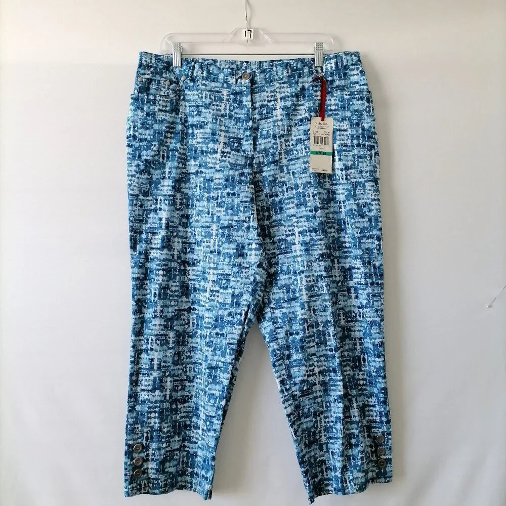 NWT Ruby Rd. Womens Blue High Rise Abstract Print Lightweight Capri Jeans Sz 16